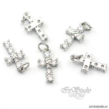 Подвеска Крест мини 16х9 мм фианиты родий арт: 113391 фото 2