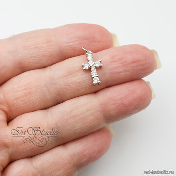 Подвеска Крест мини 16х9 мм фианиты родий art: 113391 фотография 3