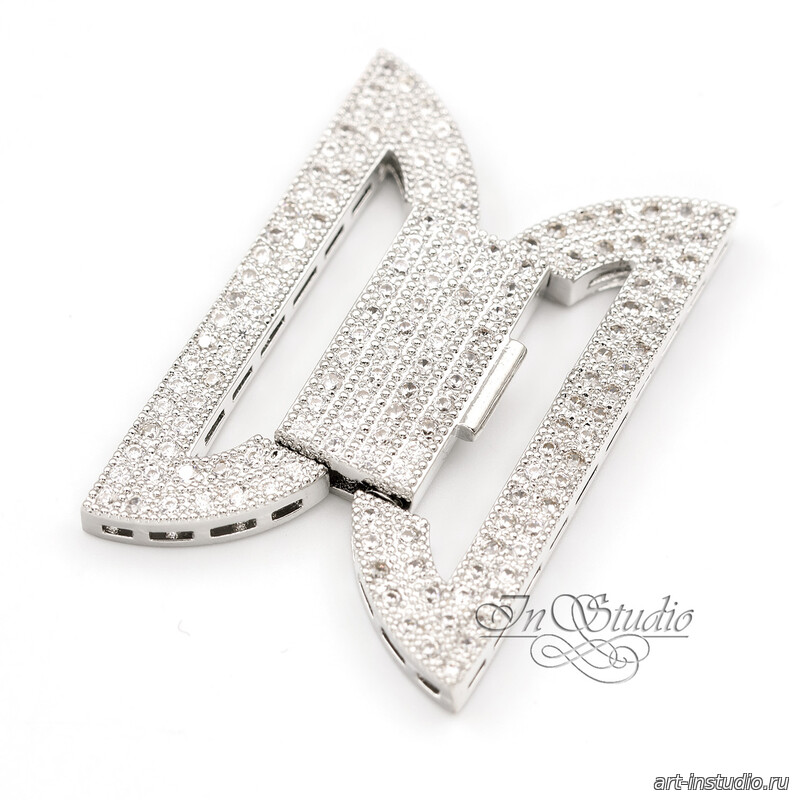 Замок защелка Бант с фианитами родий - увеличенное фото изображение в карточке товара артикул: 113447