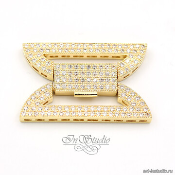 Замок защелка Бант с фианитами позолота арт: 113448 фото 2