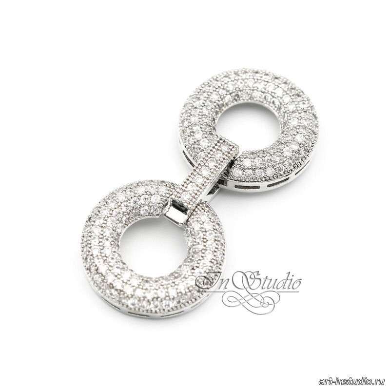 Замочек защелка КРУГИ 40х18 мм с фианитами родий - увеличенное фото изображение в карточке товара артикул: 113439