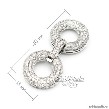 Замочек защелка КРУГИ 40х18 мм с фианитами родий art: 113439 фотография 3