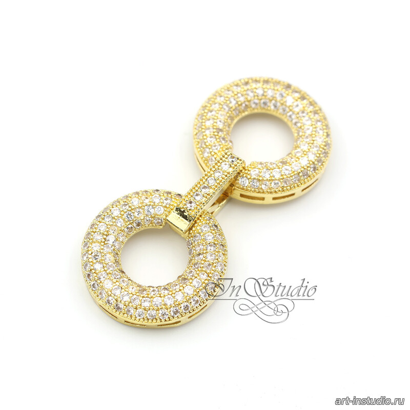 Замочек защелка КРУГИ 40х18 мм с фианитами позолота - увеличенное фото изображение в карточке товара артикул: 113440