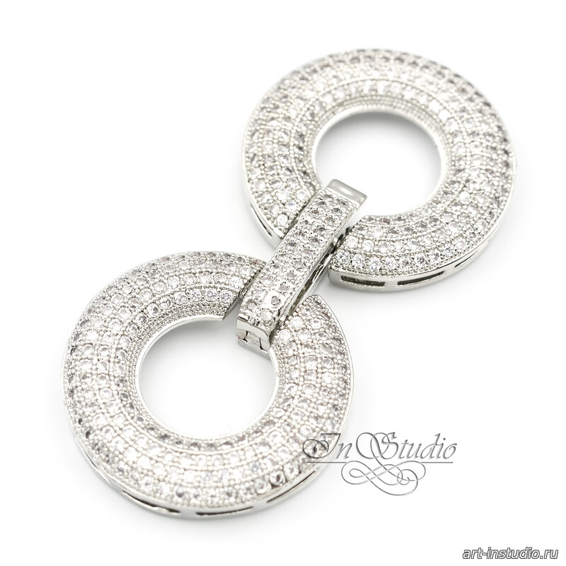 Замочек защелка КРУГИ 52х24 мм с фианитами родированная - увеличенное фото изображение в карточке товара артикул: 113443