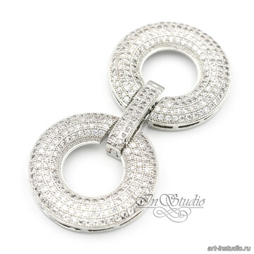 Замочек защелка КРУГИ 52х24 мм с фианитами родированная - фото изображение товара, artikul: 113443