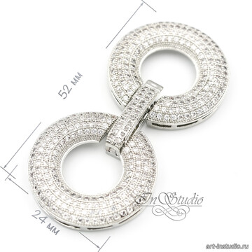 Замочек защелка КРУГИ 52х24 мм с фианитами родированная арт: 113443 фото 2