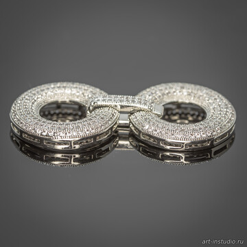Замочек защелка КРУГИ 52х24 мм с фианитами родированная art: 113443 фотография 3