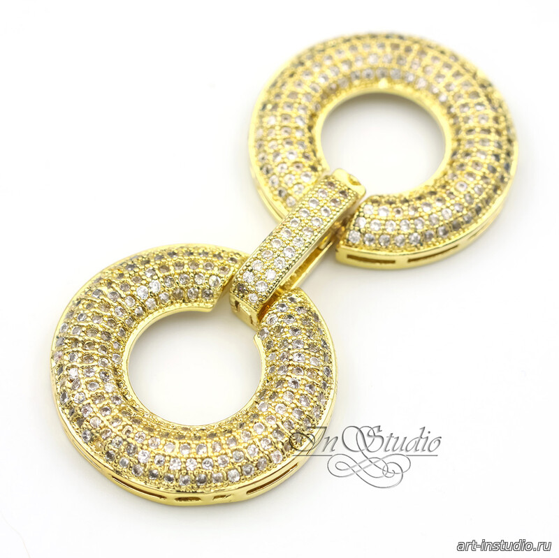 Замочек защелка КРУГИ 52х24 мм с фианитами позолоченная - увеличенное фото изображение в карточке товара артикул: 113444