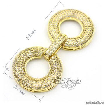 Замочек защелка КРУГИ 52х24 мм с фианитами позолоченная арт: 113444 фото 2