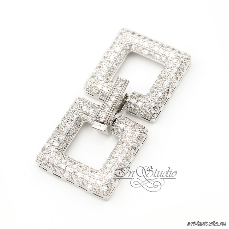 Замочек защелка Квадраты 40х18 мм с фианитами родий - увеличенное фото изображение в карточке товара артикул: 113451