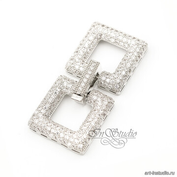Замочек защелка Квадраты 40х18 мм с фианитами родий - фото изображение товара, artikul: 113451