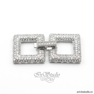 Замочек защелка Квадраты 40х18 мм с фианитами родий арт: 113451 фото 2