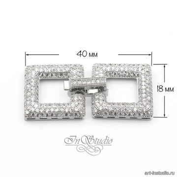 Замочек защелка Квадраты 40х18 мм с фианитами родий art: 113451 фотография 3