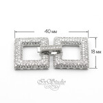 Замочек защелка Квадраты 40х18 мм с фианитами родий - уменьшенное изображение 3