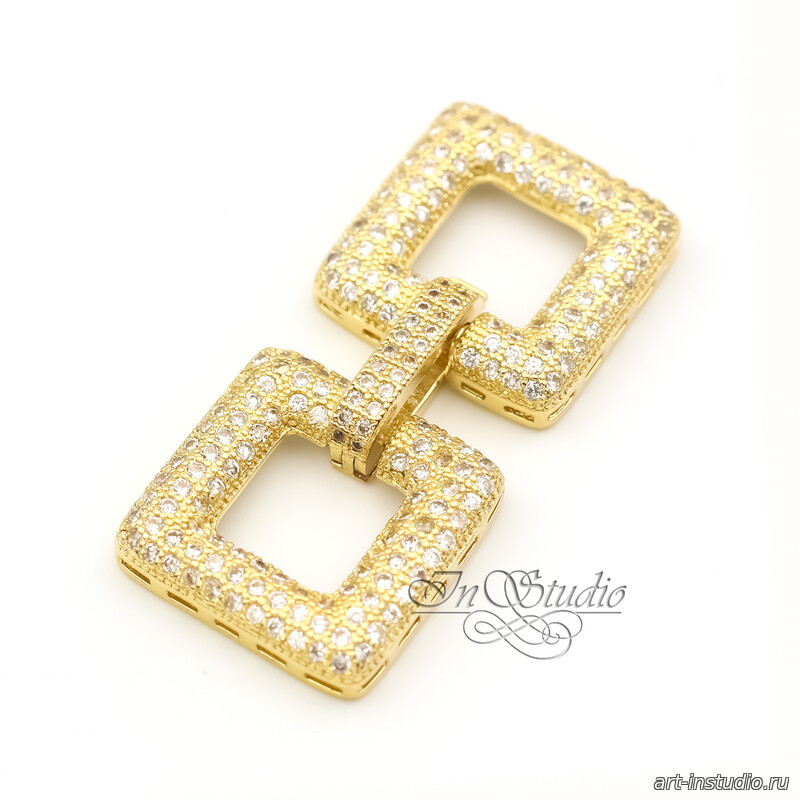 Замочек защелка Квадраты 40х18 мм с фианитами позолота - увеличенное фото изображение в карточке товара артикул: 113452