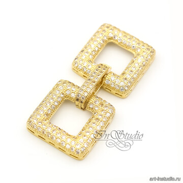 Замочек защелка Квадраты 40х18 мм с фианитами позолота - фото изображение товара, artikul: 113452