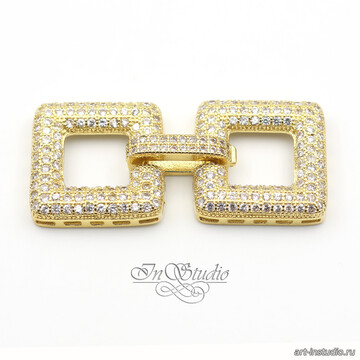 Замочек защелка Квадраты 40х18 мм с фианитами позолота арт: 113452 фото 2
