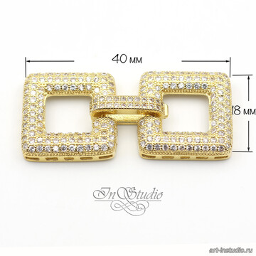 Замочек защелка Квадраты 40х18 мм с фианитами позолота art: 113452 фотография 3