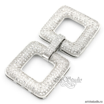 Замок защелка Квадраты 50х24 мм с фианитами родированный - фото изображение товара, artikul: 113455