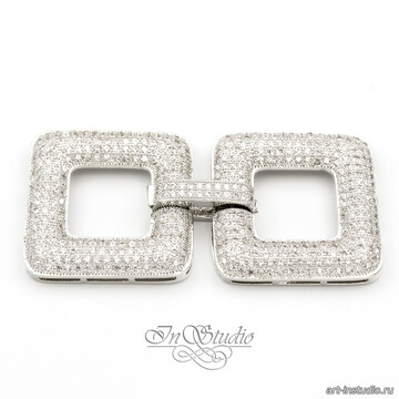 Замок защелка Квадраты 50х24 мм с фианитами родированный арт: 113455 фото 2