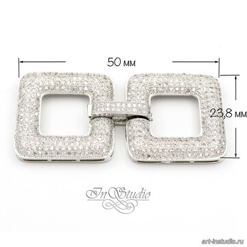 Замок защелка Квадраты 50х24 мм с фианитами родированный art: 113455 фотография 3