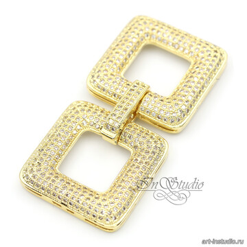 Замок защелка Квадраты 50х24 мм с фианитами позолоченный - фото изображение товара, artikul: 113456