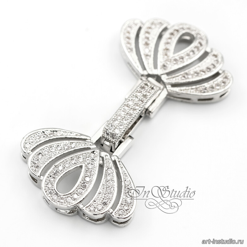 Замок защелка с фианитами ВЕЕР родий - увеличенное фото изображение в карточке товара артикул: 113459