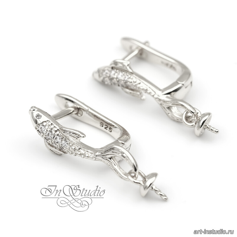 Швензы под вклейку РЫБКИ родий фианиты - увеличенное фото изображение в карточке товара артикул: 113538