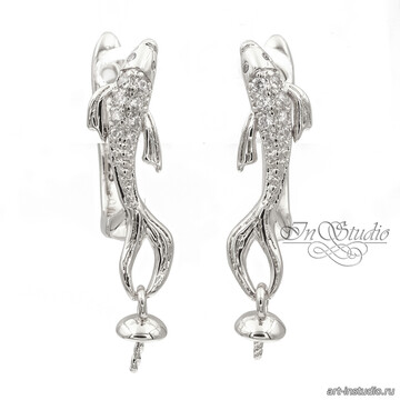 Швензы под вклейку РЫБКИ родий фианиты арт: 113538 фото 2