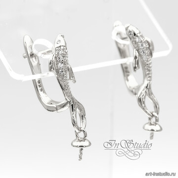 Швензы под вклейку РЫБКИ родий фианиты art: 113538 фотография 3