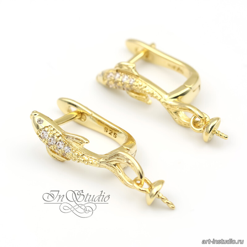 Швензы под вклейку РЫБКИ позолота фианиты - увеличенное фото изображение в карточке товара артикул: 113541
