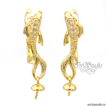 Швензы под вклейку РЫБКИ позолота фианиты арт: 113541 фото 2