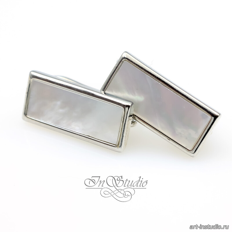 Швензы прямоугольные ОДИС родий с перламутром - увеличенное фото изображение в карточке товара артикул: 113532