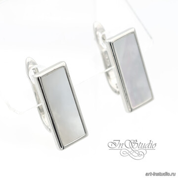 Швензы прямоугольные ОДИС родий с перламутром art: 113532 фотография 3