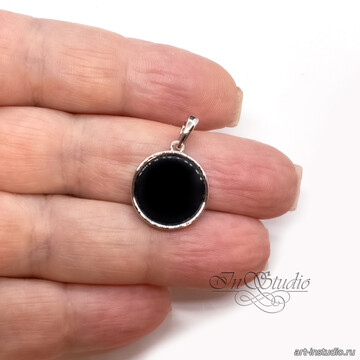 Подвеска круглая Лайза родий черная керамика арт: 113520 фото 2