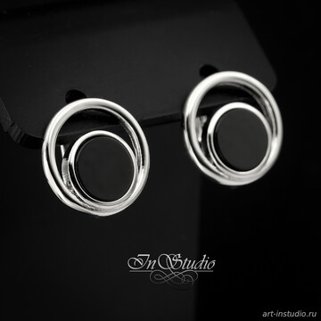 Швензы со вставками из черной керамики ЛАЙЗА родий - фото изображение товара, artikul: 113514