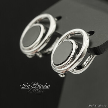 Швензы со вставками из черной керамики ЛАЙЗА родий art: 113514 фотография 3