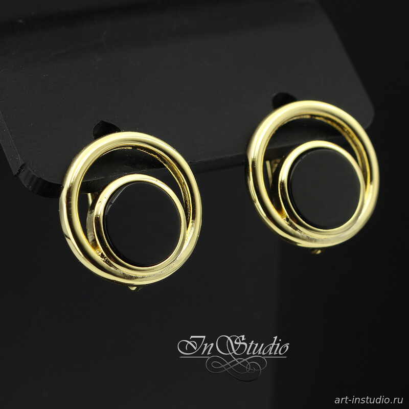 Швензы со вставками из черной керамики ЛАЙЗА позолота - увеличенное фото изображение в карточке товара артикул: 113517