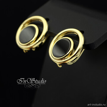 Швензы со вставками из черной керамики ЛАЙЗА позолота art: 113517 фотография 3