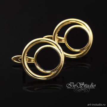 Швензы со вставками из черной керамики ЛАЙЗА позолота code: 113517 изображение 5