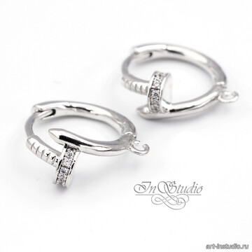 Швензы кольца для серег Гвозди фианиты родий - фото изображение товара, artikul: 113508