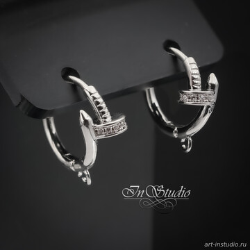 Швензы кольца для серег Гвозди фианиты родий арт: 113508 фото 2