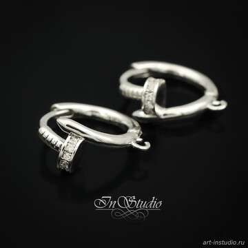Швензы кольца для серег Гвозди фианиты родий art: 113508 фотография 3