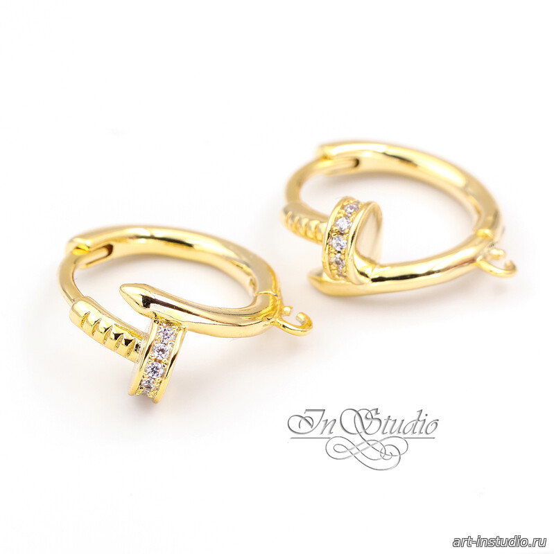 Швензы кольца для серег Гвозди фианиты позолота - увеличенное фото изображение в карточке товара артикул: 113511