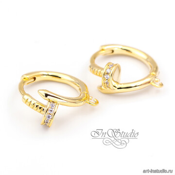 Швензы кольца для серег Гвозди фианиты позолота - фото изображение товара, artikul: 113511