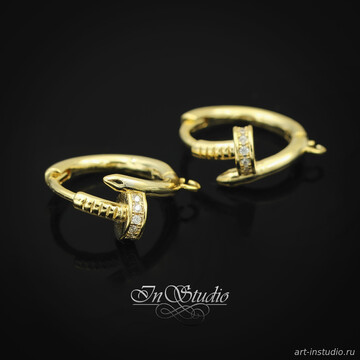 Швензы кольца для серег Гвозди фианиты позолота арт: 113511 фото 2