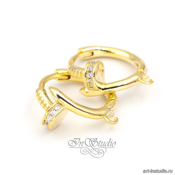 Швензы кольца для серег Гвозди фианиты позолота art: 113511 фотография 3