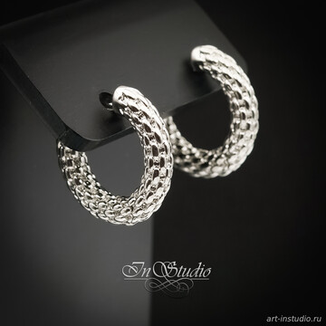 Швензы РИВЕР конго 20х4 мм фактурные родий art: 113502 фотография 3