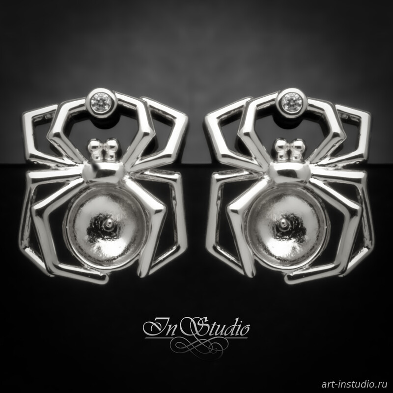 Швензы паук ШАРЛОТТА под вклейку родий - увеличенное фото изображение в карточке товара артикул: 113478