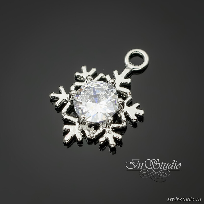 Подвеска Снежинка с крупным фианитом 16,6х12 мм родий - увеличенное фото изображение в карточке товара артикул: 113426